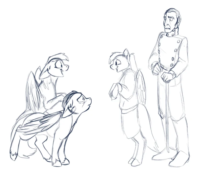 Rain and Darius have an awkward encounter with other pegasi. — Art by Foxena