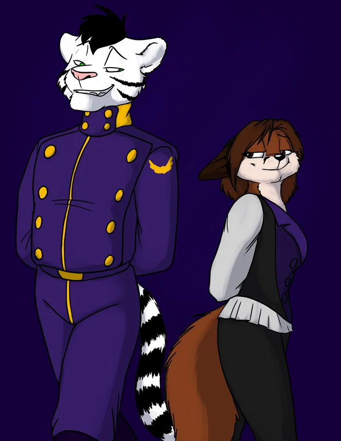 Overlord Fox and Tigermark passing in the halls. — Art by Foxena