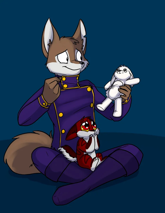 Fixing up Bane's stuffie. — Art by Foxena