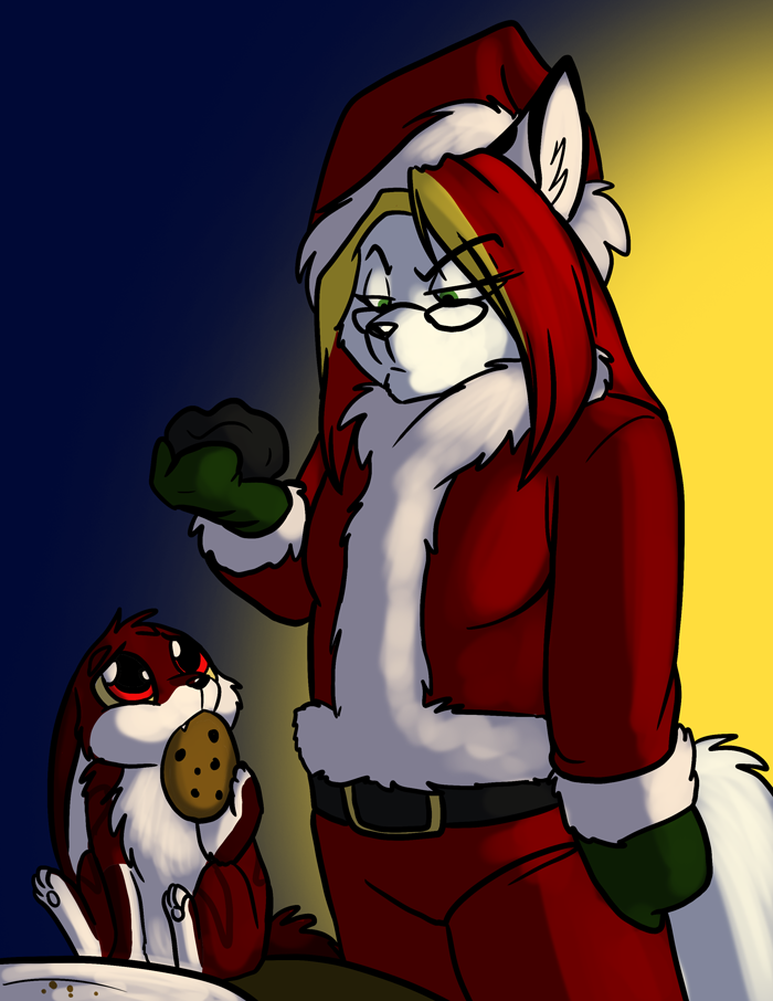 Stealing Santa-Gen's cookies. — Art by Foxena