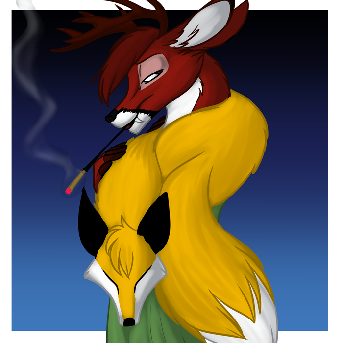 Harvey wearing Dean as a stole. — Art by Foxena