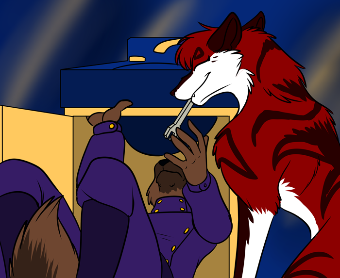 Bane helping with the plumbing. — Art by Foxena
