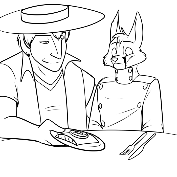 Inktober 2019 - Cobalt offering his wares to a minion. — Art by Foxena