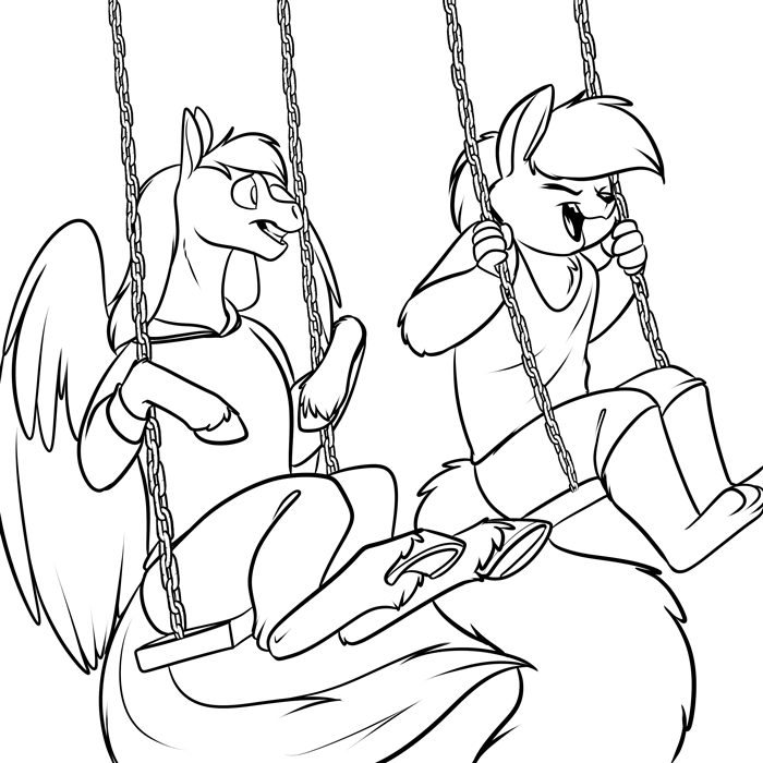 Inktober 2019 - Rain and Selene swinging. — Art by Foxena