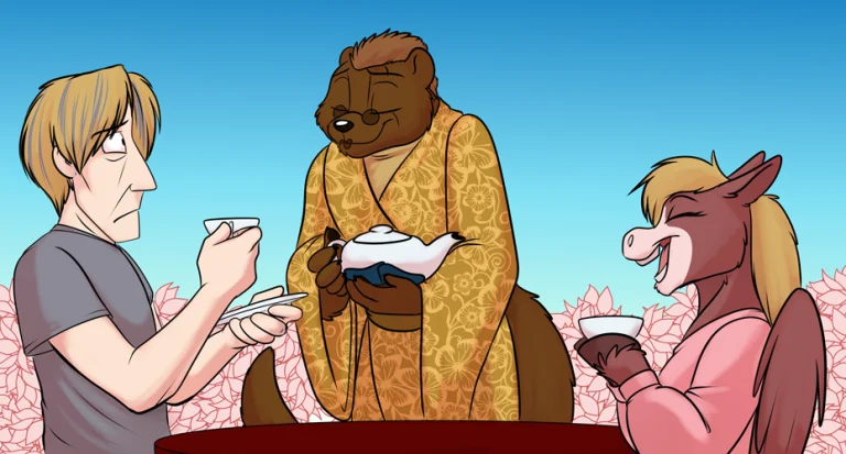Wess provides some cultural tea time. — Art by Foxena