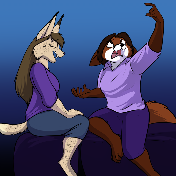 Overlord Fox regaling Tielle with her gripes from the week. — Art by Foxena