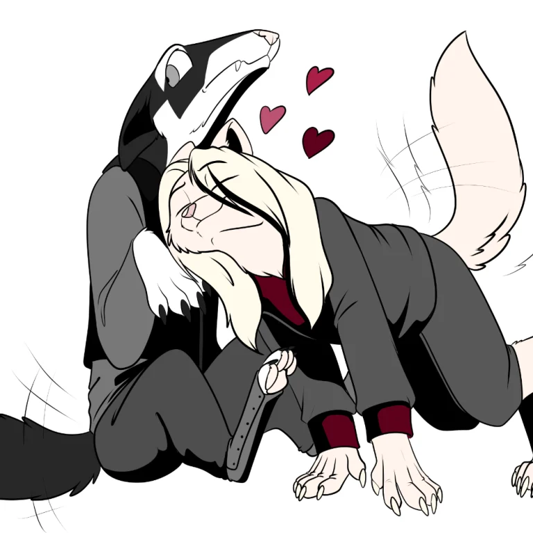 A fully developed Cinnibar wolf showing some affection. — Art by Foxena