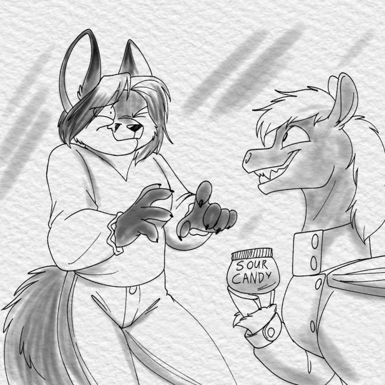 Inktober 2021 - Fox gets some sour candies. — Art by Foxena