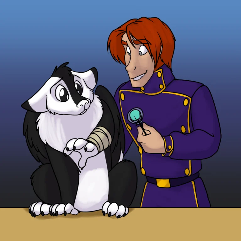 Nesh gets a lollipop for being a good patient. — Art by Foxena