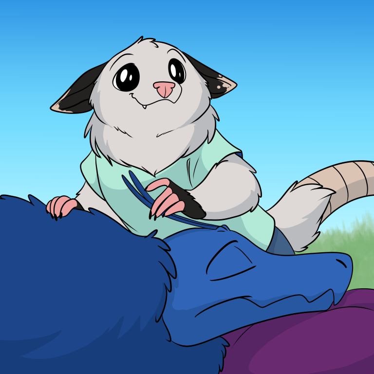 Algernon giving Apollo some pets. — Art by Foxena