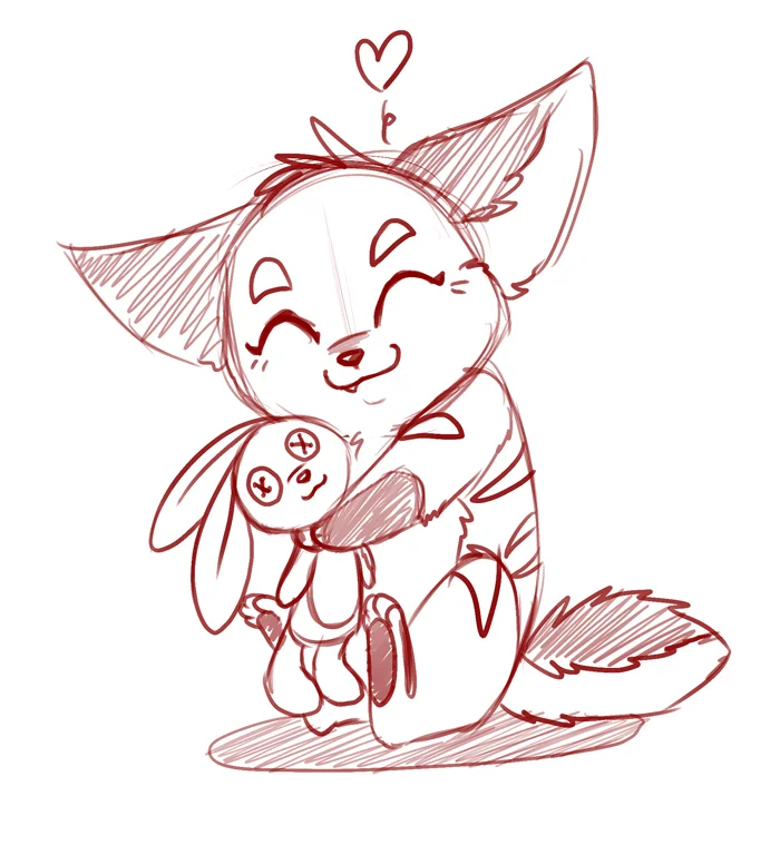 Bane and her stuffie. — Art by Foxena