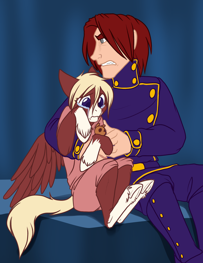 Silver comforting Rain after a bullying incident. — Art by Foxena