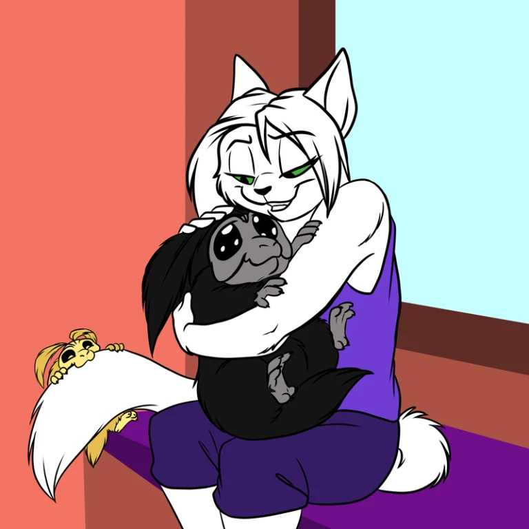 Artemis snugs a chirr. — Art by Foxena