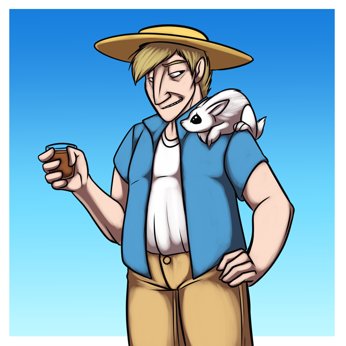 Cobalt enjoying a drink with one of his pets. — Art by Foxena
