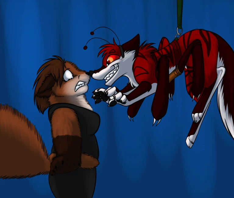 Bane playing a prank on Fox. — Art by Foxena