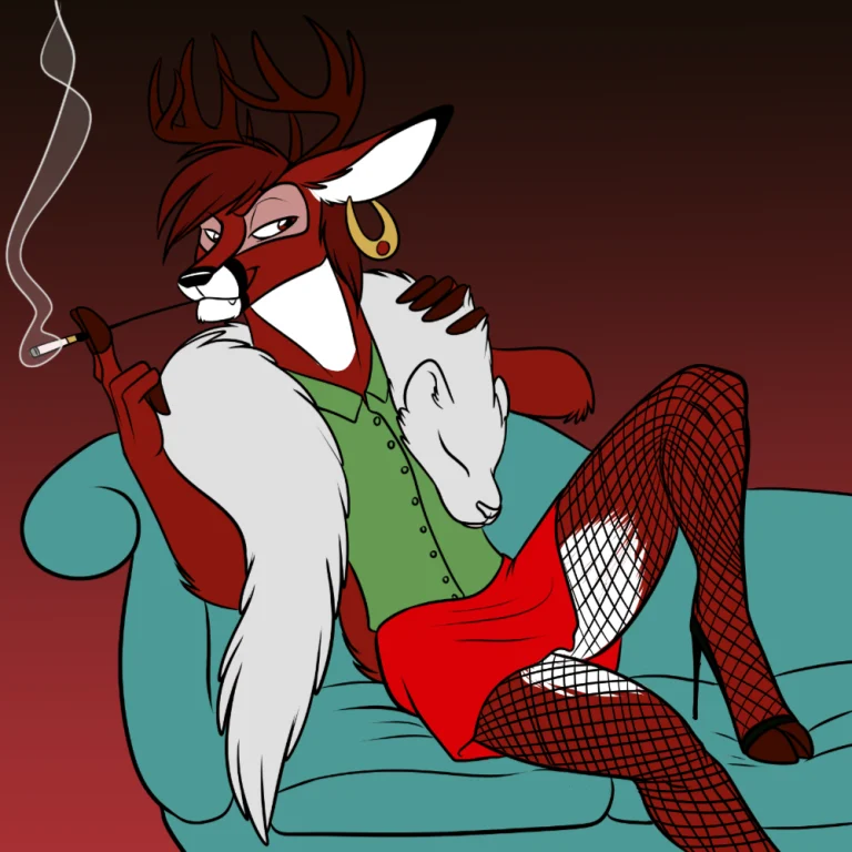 Harvey in recline, being Harvey. — Art by Foxena