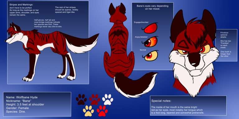 Reference sheet for Bane. — Art by Foxena