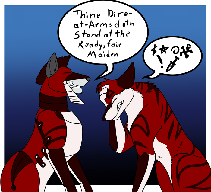 Knight trying to take his namesake literally for Bane. — Art by Foxena