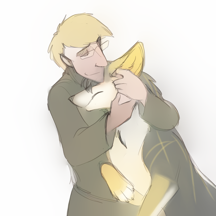 Ian giving Paria ear scritches. — Art by Foxena