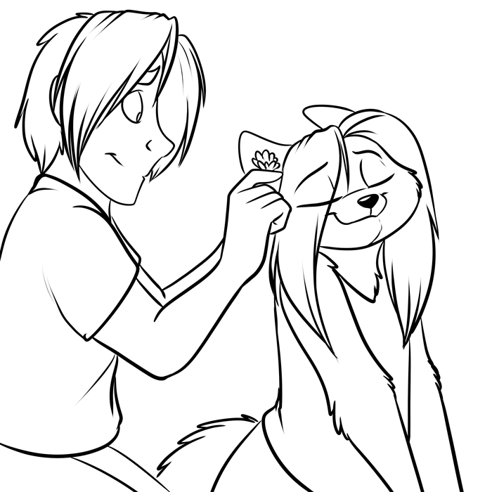 Inktober 2019 - Silver scritching Artemis's ear. — Art by Foxena