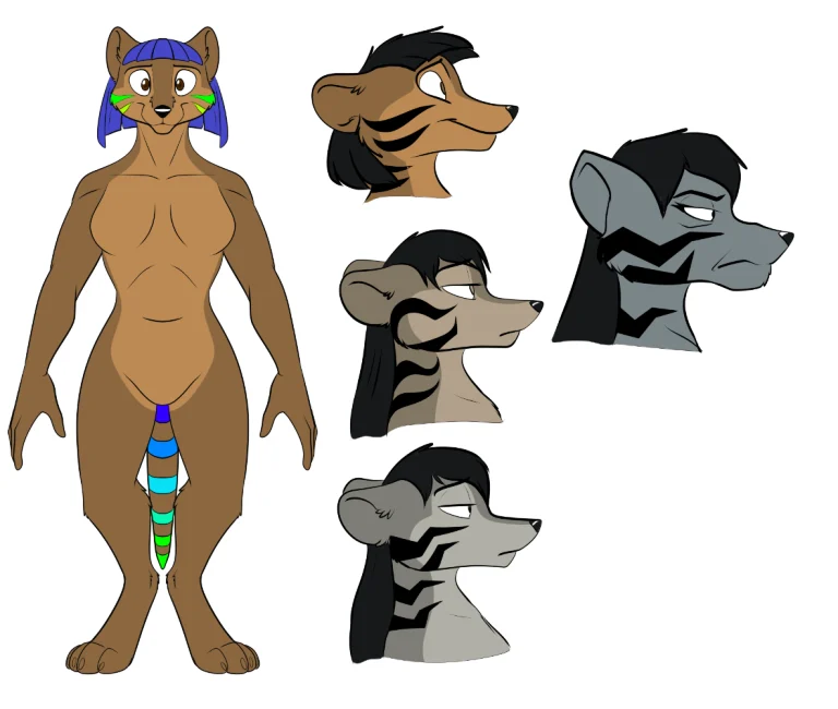 Reference sheet for Brambi, featuring her mother and sisters. — Art by Foxena