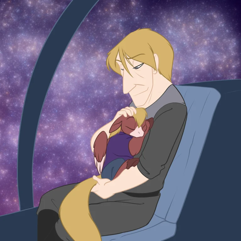 Father and daughter aboard a darnathi ship. — Art by Foxena