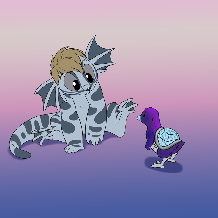 Baby Darius and the local fauna. — Art by Foxena