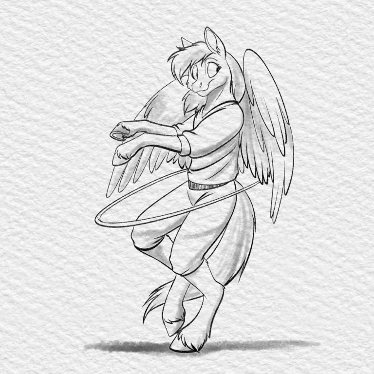 Inktober 2021 - Rain dancing with a hoop. — Art by Foxena
