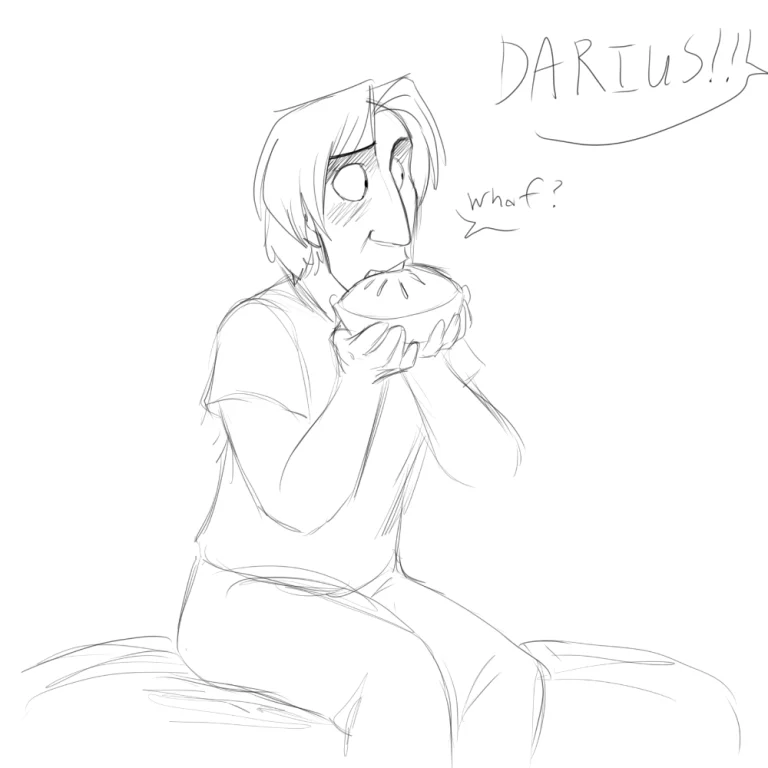 Darius eating pie like a heathen. — Art by Foxena