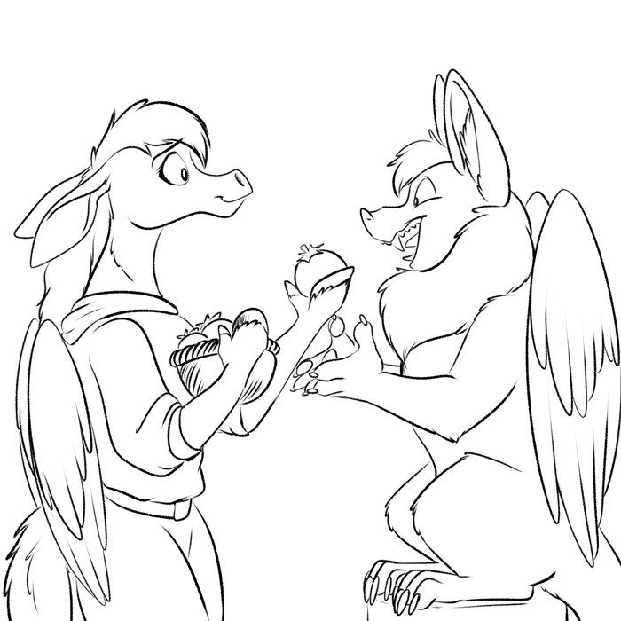 Inktober 2022 - Rain sharing apples with Ace. — Art by Foxena
