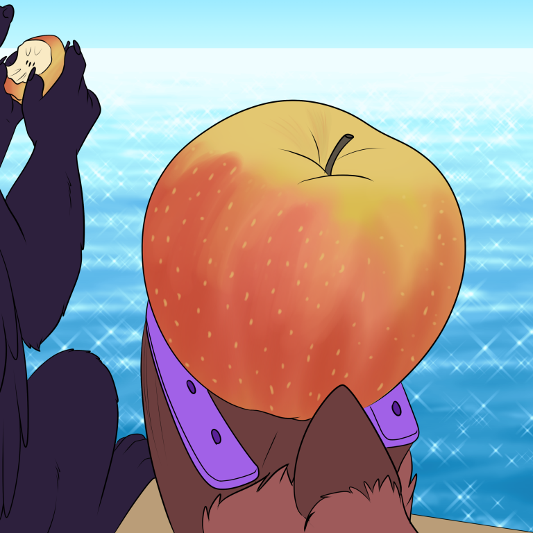 Rain's Instagram: Enjoying apples with Ace. — Art by Foxena