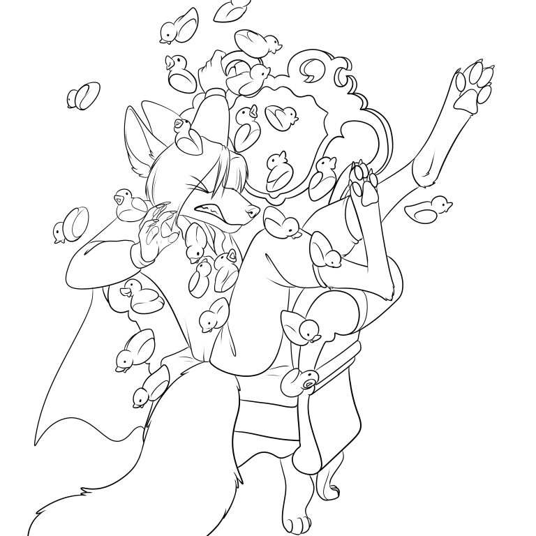 Cabayo losing the fight against an army of ducks. — Art by Foxena